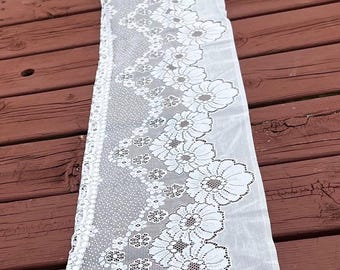 Vintage long white lace Valance, Vintage Lace Curtains, Shabby Chic Curtains, White valances, white kitchen valances, lace valances.