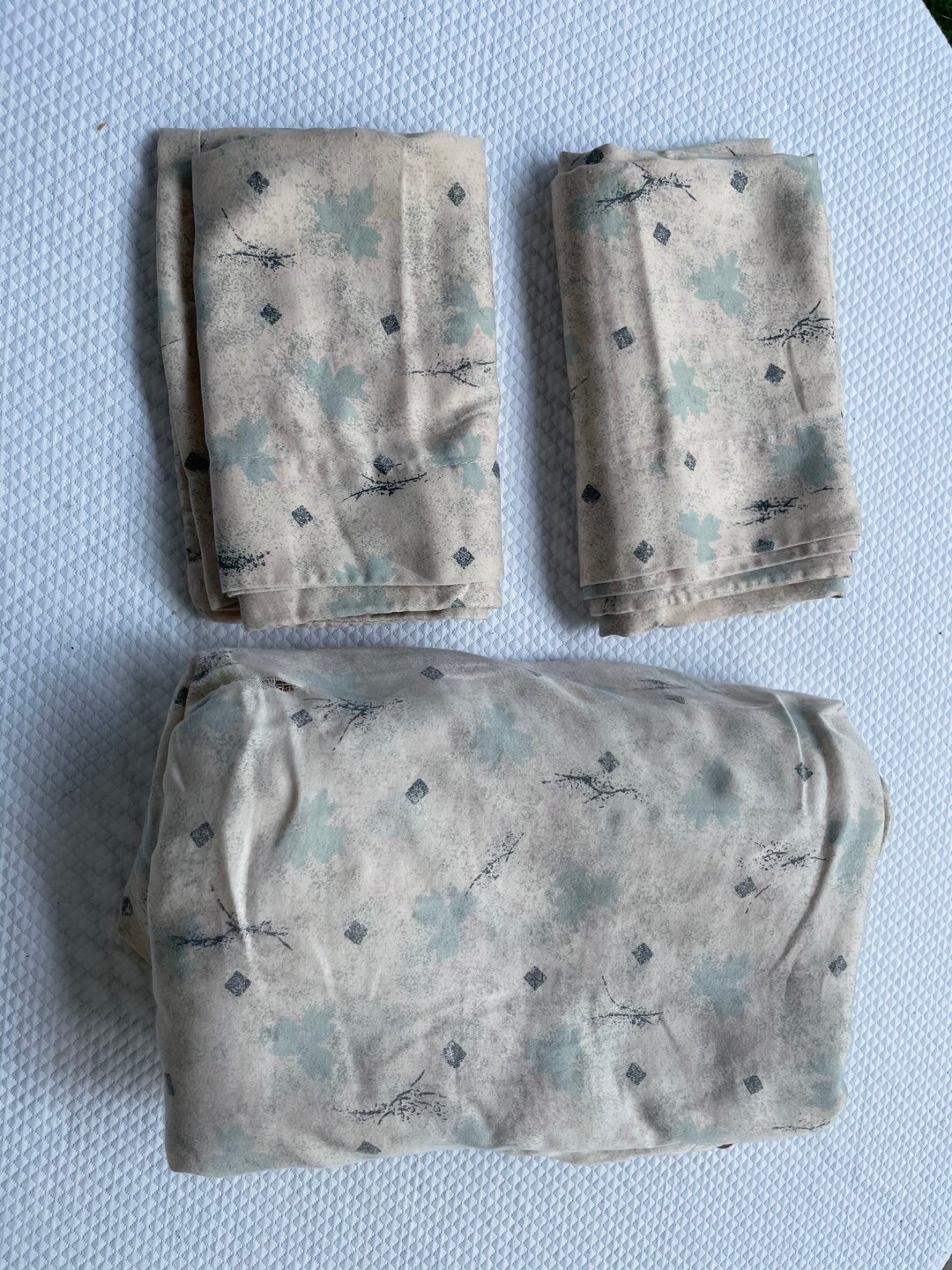 Vintage Queen Abstract Leaf Bed Sheet Set, Vintage Queen Sheet Set