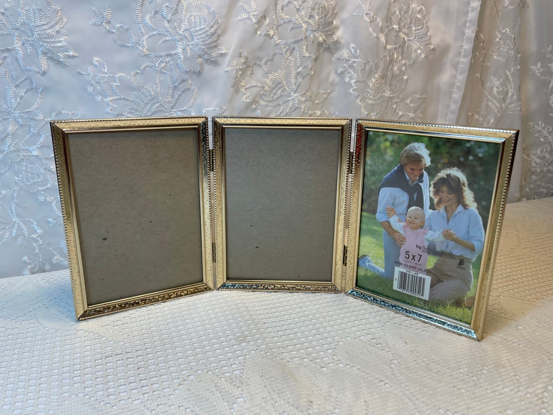 Vintage 5x7 Gold Metal Triple Picture Frame ,vintage Picture Frames