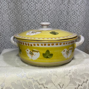 Vintage Yellow Painted Clay Terra-cotta Pot, Vintage Clay Cooking Pots, Vintage Terracotta Pots, Clay Cooking Pots, Terracotta Pots.