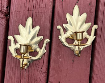 Vintage Brass Candlestick Sconces, Vintage Brass Sconces, Brass Decor, Vintage Brass Decor, Brass Sconces, Brass Candle Holders.