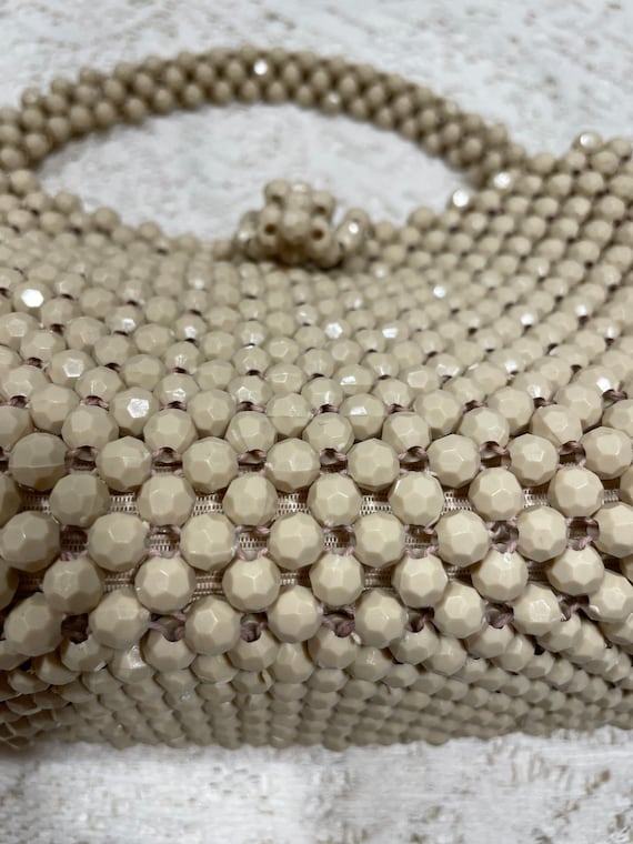 Vintage Italian Ivory Beaded Purse, Vintage White… - image 6