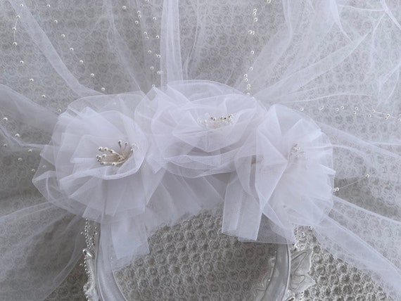 Vintage White Beaded Communion Veil, Vintage Comm… - image 6