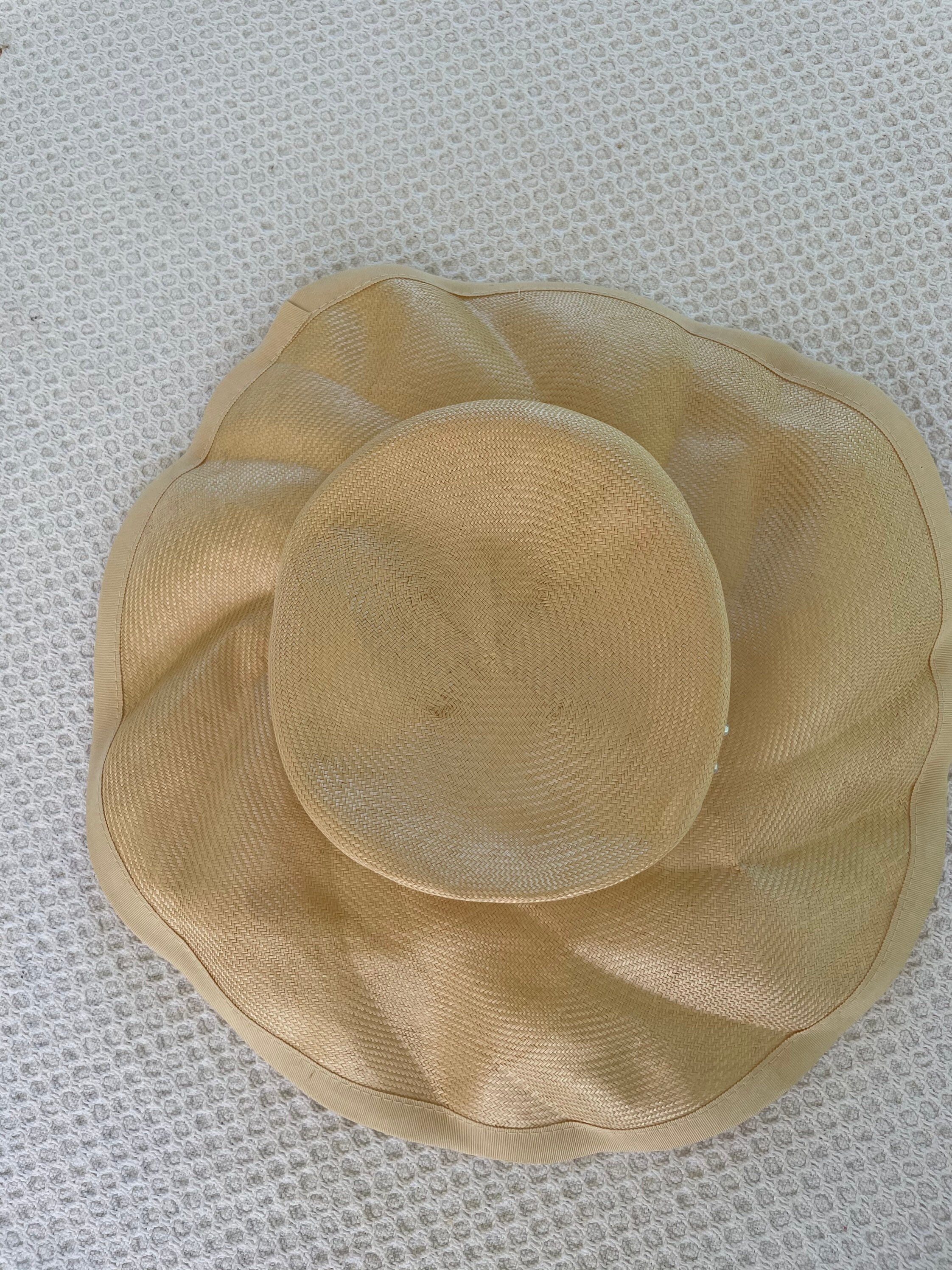 Vintage Straw Sun Hat B Michael White Pearls, Vintage Straw 
