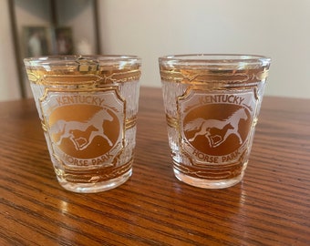 Vintage 22k Gold Culver Kentucky Horse Park Shot Glasses, Vintage Culver Shot Glasses, Kentucky Shot Glasses, Vintage Culver Shot Glasses.