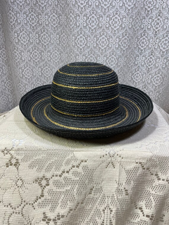 Vintage Straw Black And Gold Sun Hat, Vintage Str… - image 3