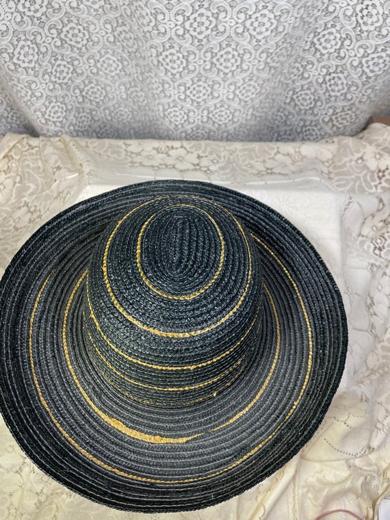 Vintage Straw Black And Gold Sun Hat, Vintage Str… - image 7