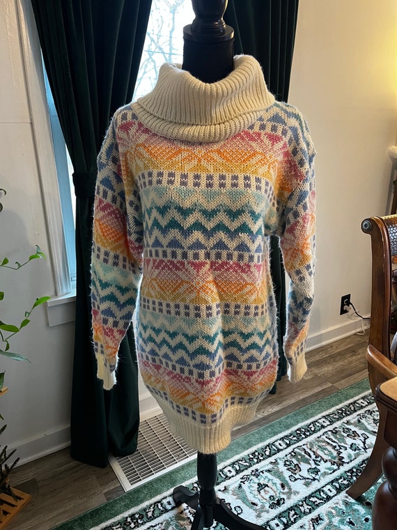 Vintage Cowel Neck Rainbow Sweater Medium, Vintage