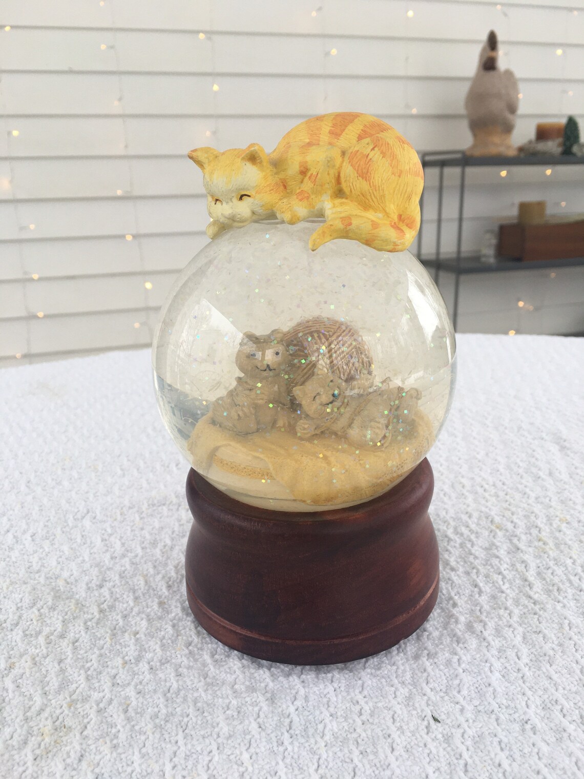 Vintage Christmas Musical Cat Snow Globe White Christmas Etsy