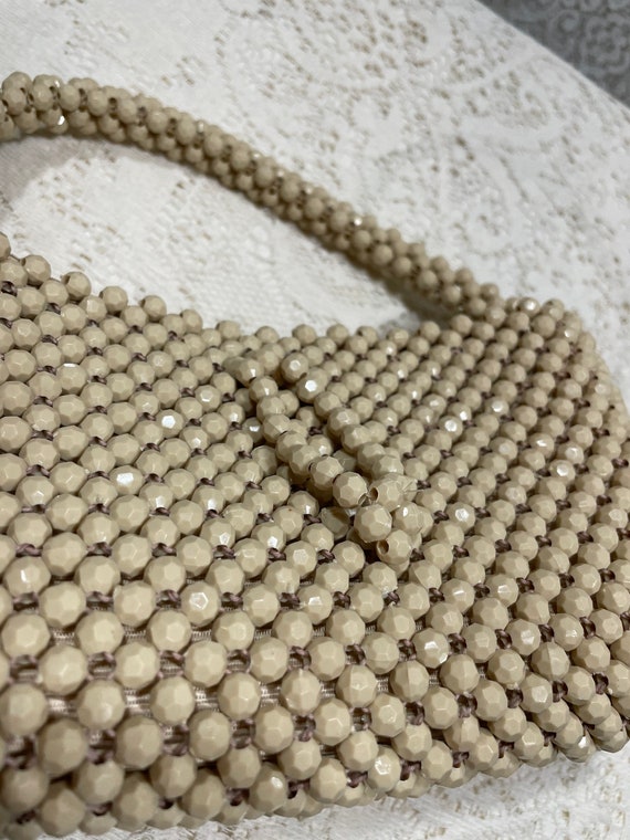 Vintage Italian Ivory Beaded Purse, Vintage White… - image 4