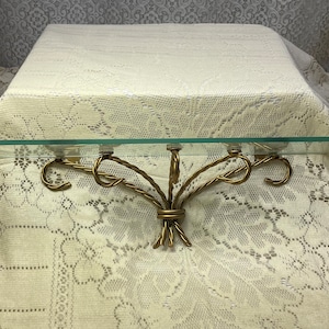 Vintage Gold Metal Rope And Glass Shelf, Vintage Gold Rope Shelf, Vintage Glass Shelves, Vintage Glass Shelf.