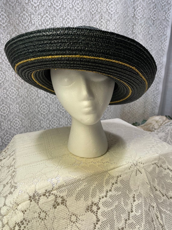 Vintage Straw Black And Gold Sun Hat, Vintage Str… - image 5