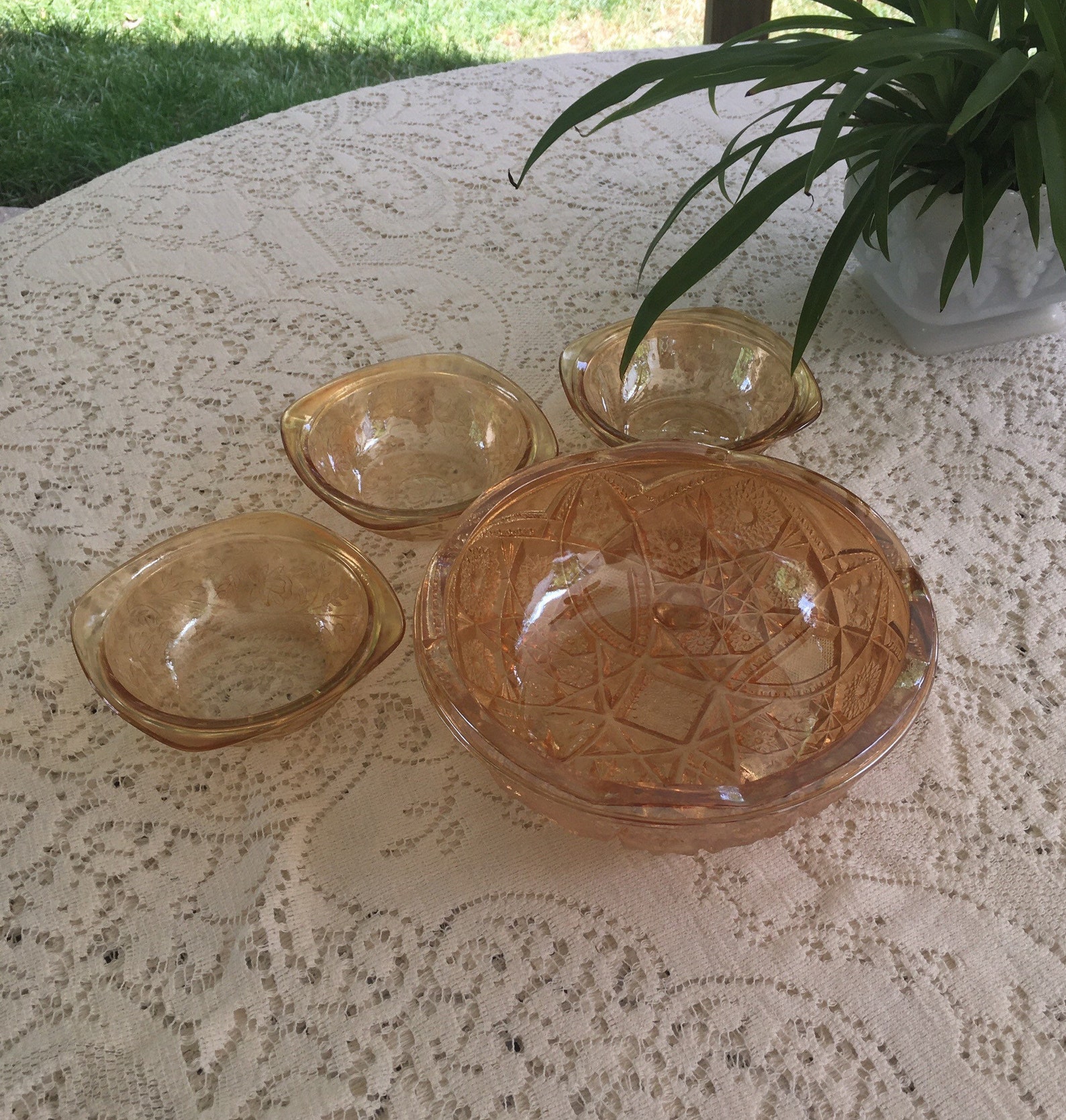 Vintage Peach Candy Glass Bowls 1 Large Bowl and 3 Small Etsy