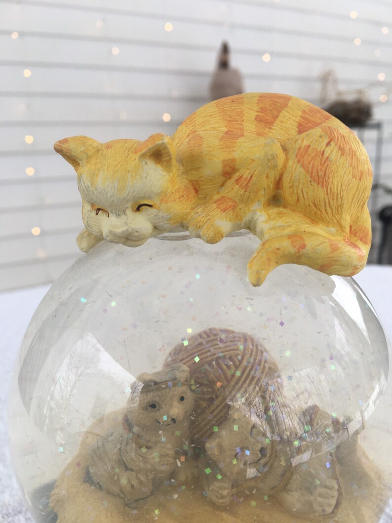 Vintage Christmas Musical Cat Snow Globe White Christmas Etsy