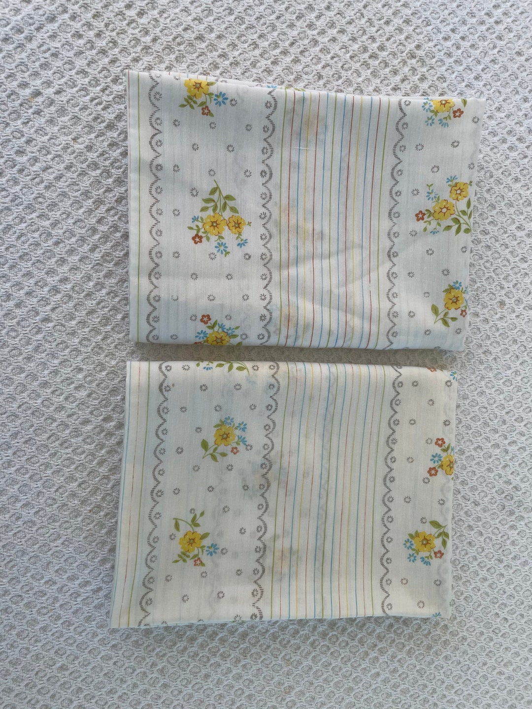 Vintage Yellow Floral Striped Pillowcases , Vintage Floral Pillowcases