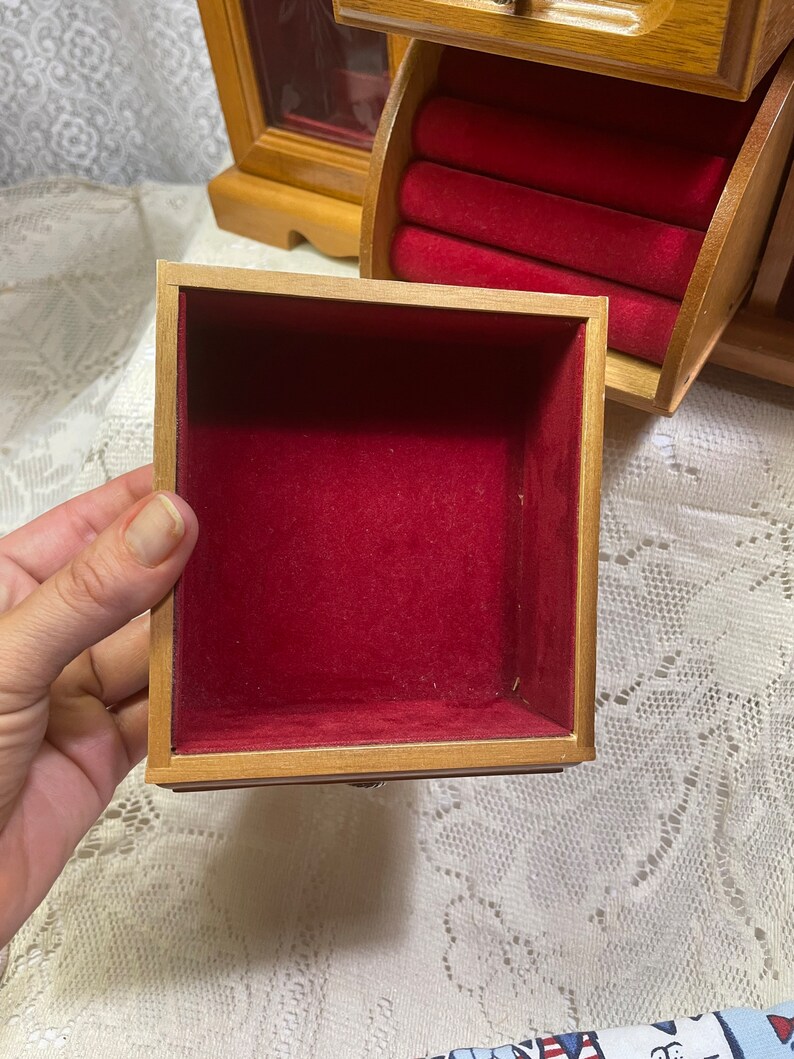 Vintage Large Wood Jewelry Box With Mirror Large Wood Jewelry Etsy