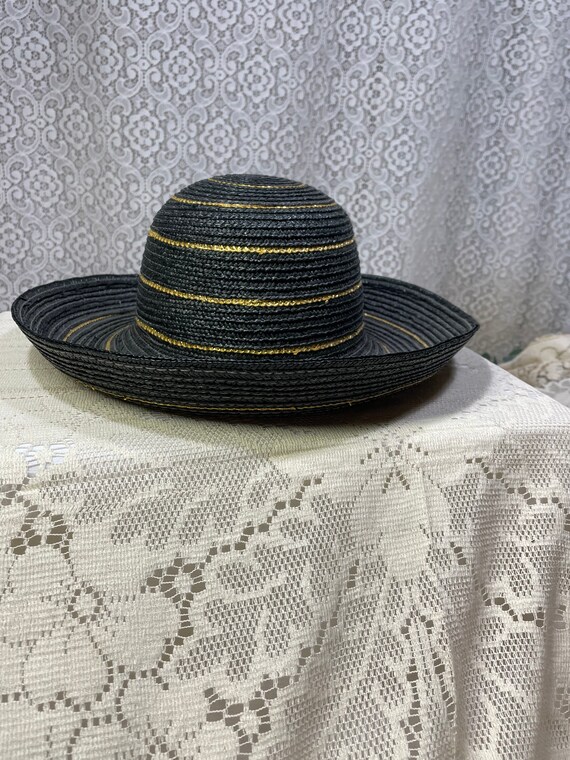 Vintage Straw Black And Gold Sun Hat, Vintage Str… - image 8