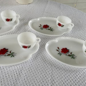 Vintage Rose White Glass And Teacup Snack Plates, Vintage Snack plates, Vintage White Plates, Vintage Rose Plates, Vintage Rose Kitchen,