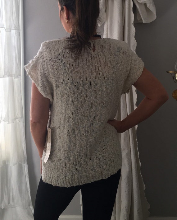 Vintage Ivory Knit Womens Floral Top With Pearls,… - image 5