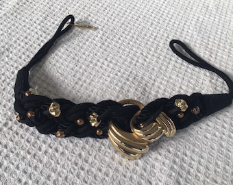 Vintage Black/gold Braided Beaded Rope Chord Belt - Etsy display picture 2