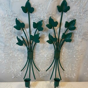 Vintage Green Metal Candlestick Sconces, Candlestick Holder, Vintage Candlestick Holder, Green Candlestick Sconces, Vintage Green Sconces.