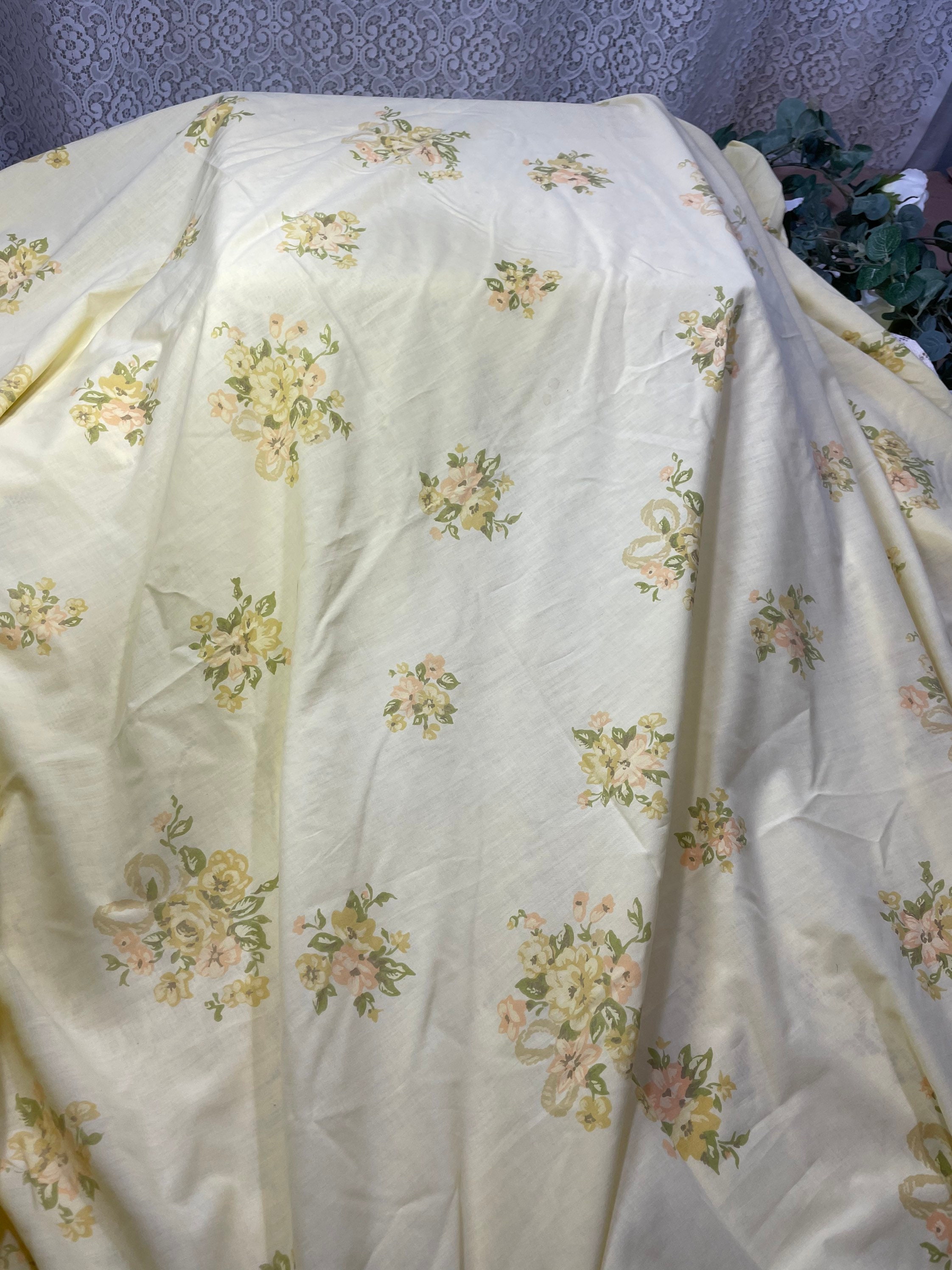 Vintage Full Fitted Yellow Floral Sheet Vintage Full Bed Etsy