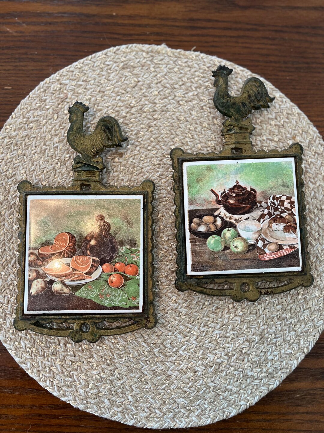 Vintage Rooster Brass Trivet Pot Holder, Vintage Farmhouse Kitchen ...