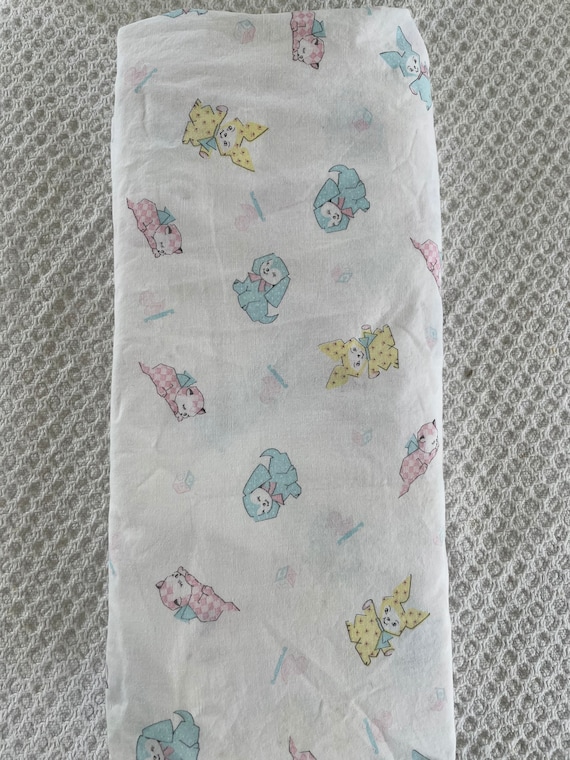 Vintage Crib Sheet White Kittens and Puppies Fitted Crib Sheets
