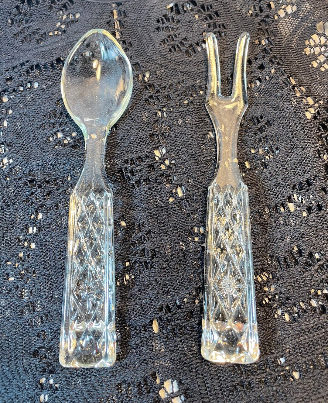 Vintage Glass Salad Tongs, Vintage Salad Utensils, Vintage Salad Tongs