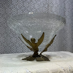 Vintage Brass Angel And Glass Bowls, Vintage Bowls With Pedestals, Legged Bowls, Vintage Centerpieces, Vintage Candy Dish.