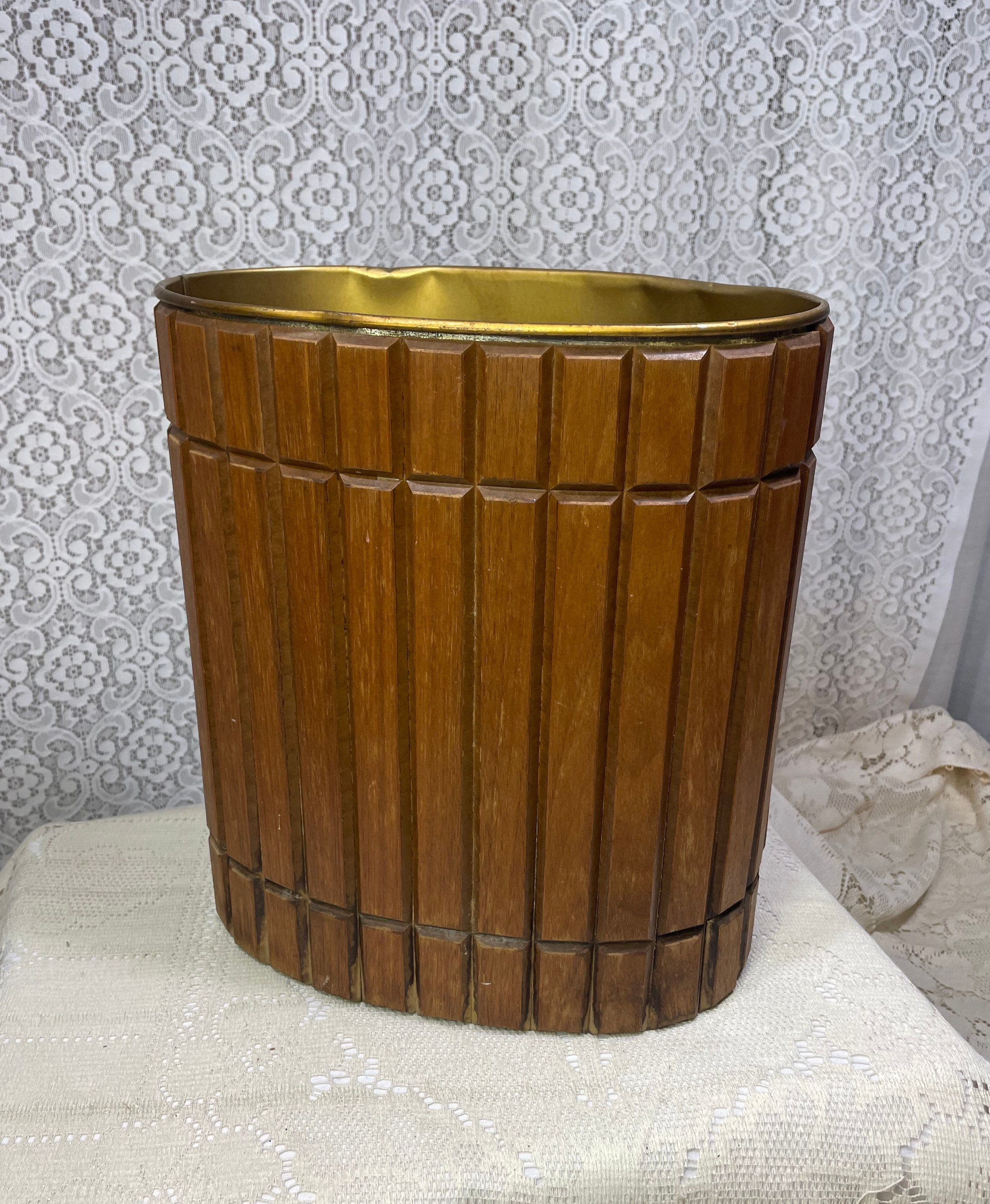 The Basket Lady Large Wicker Waste Basket with Metal Liner, One size, Antique Walnut Brown