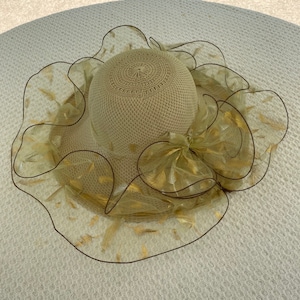 Vintage Sun Hat Gold Feathers, Vintage Sun hats, Vintage Kentucky Derby Hats, Straw Sun Hats, Sun Hats. image 1