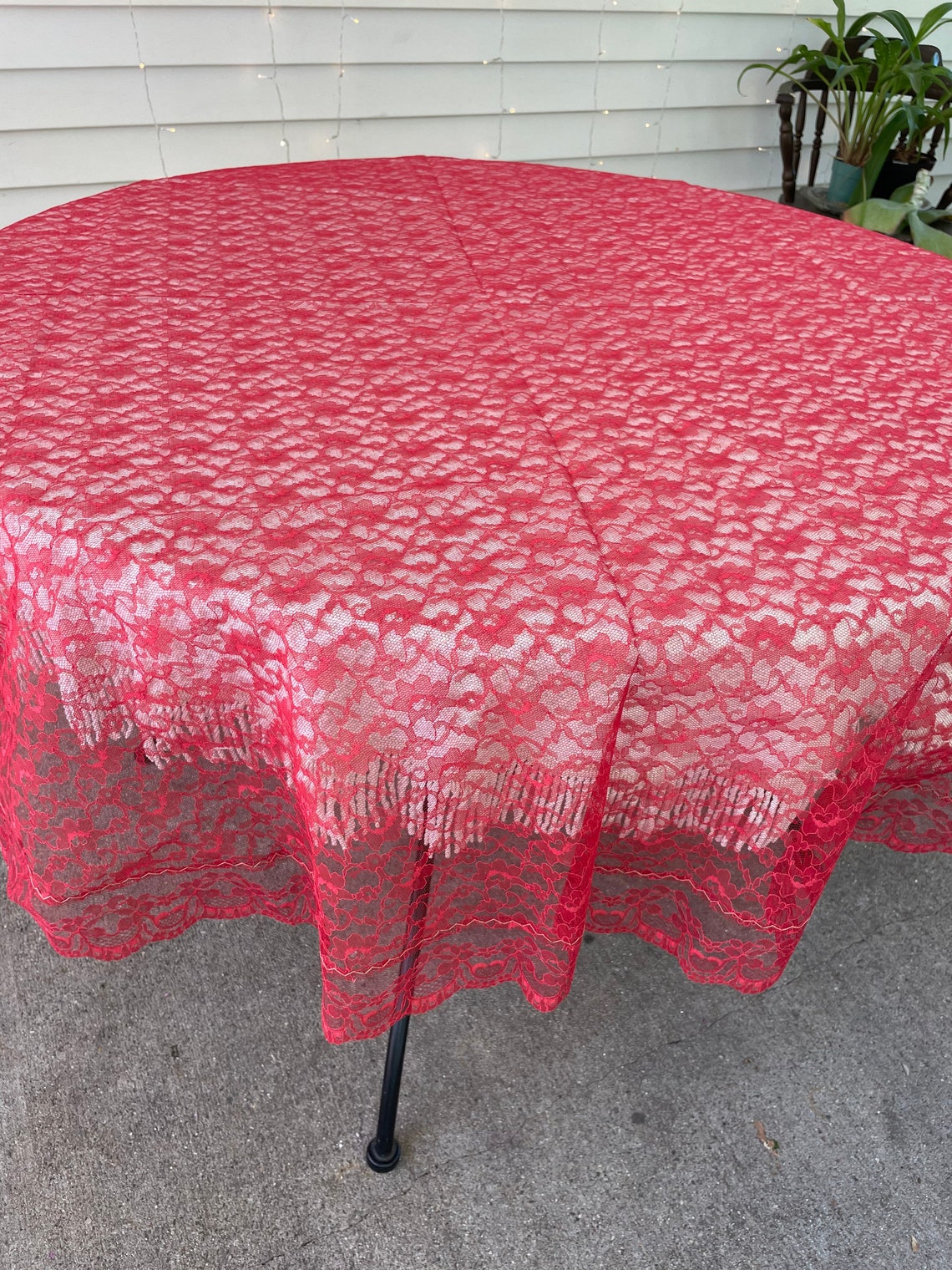 Vintage Red Lace Round Tablecloth Christmas Tablecloth Etsy