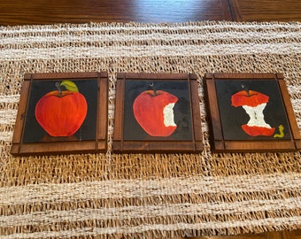 Vintage Apple Wood Wall Art, Apple Kitchen, Vintage Apple Kitchen Decor, Apple Wall Hangings, Eaten Apples, Apples, Vintage Red Apples.