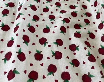 Vintage Cotton Valance Embroidered Fruit Apple Strawberry Cherry Red Check CUTE! 