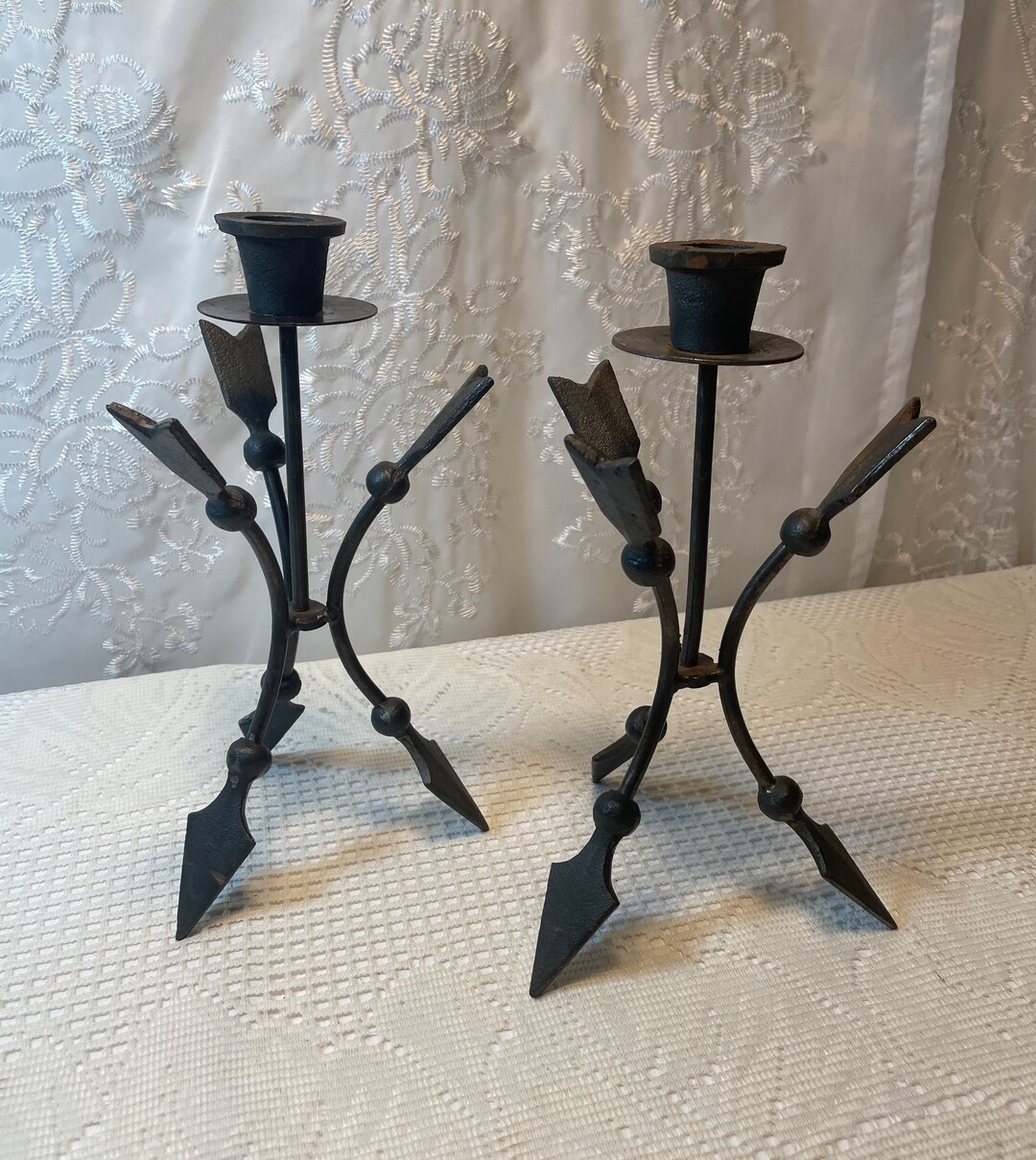 Vintage Iron Arrow Candlestick Holders, Vintage Candlestick Holders