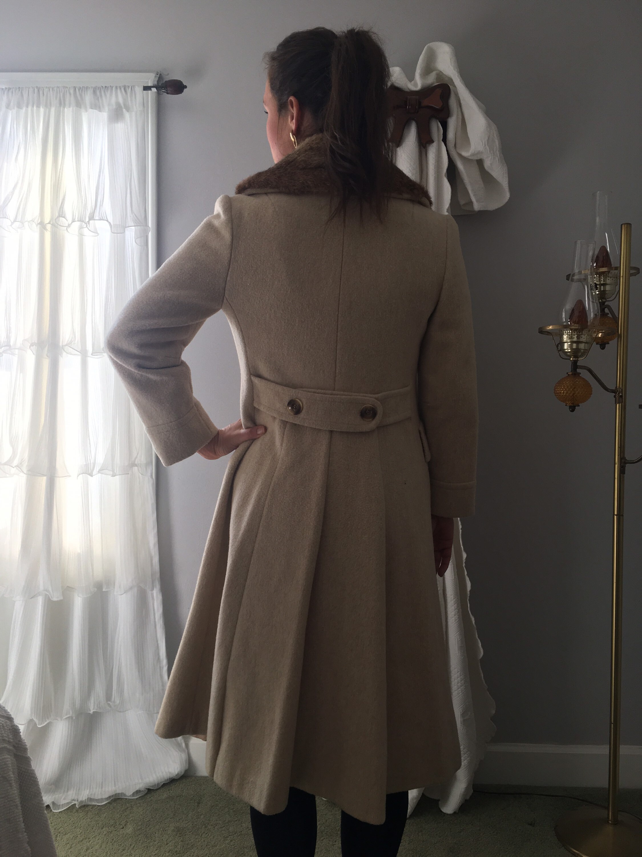 Vintage Womens Fox Fur and Wool Long Winter Coat Size 6, Vintage