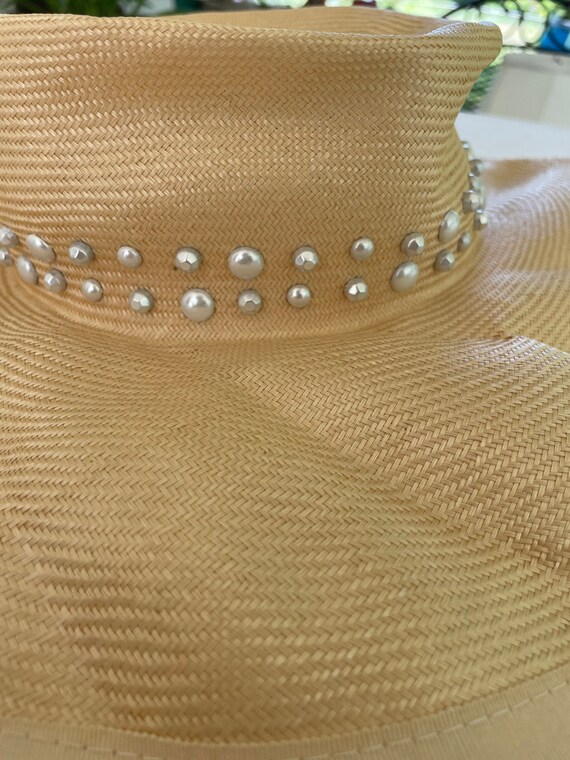 Vintage Straw Sun Hat B Michael White Pearls, Vintage Straw  display picture 1