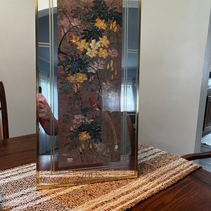 Vintage Academy Arts Floral Painted Mirror, Vintage Floral Mirrors, Vintage Hand Painted Mirrors, Floral Mirrors, Bird Mirrors, Asian Mirror
