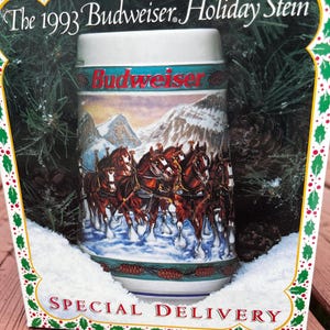 Vintage 1993 Budweiser Christmas Stein, Budweiser Steins, Budweiser Christmas Steins, Vintage Budweiser, Budweiser, Vintage Christmas, Stein