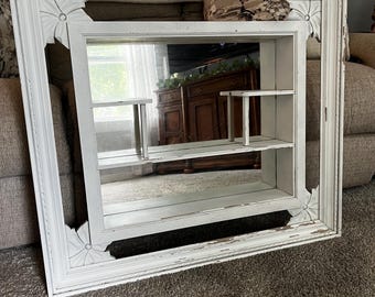Vintage Hollywood Regency Mirrored Wall Shelf - Ornate White Curio