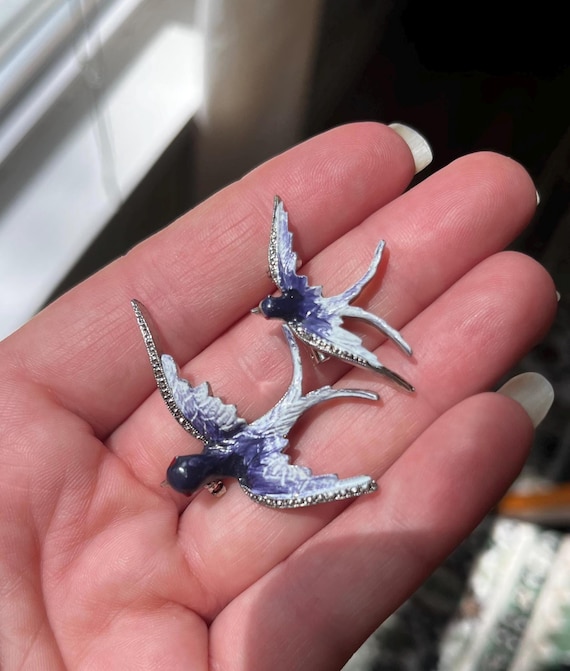 Vintage Twin Ble Bird Brooches, Vintage Bird Brooches, Blue Bird Pins, Vintage Bird Jewelry, Bird Jewelry, Bird Brooches, Brooches,