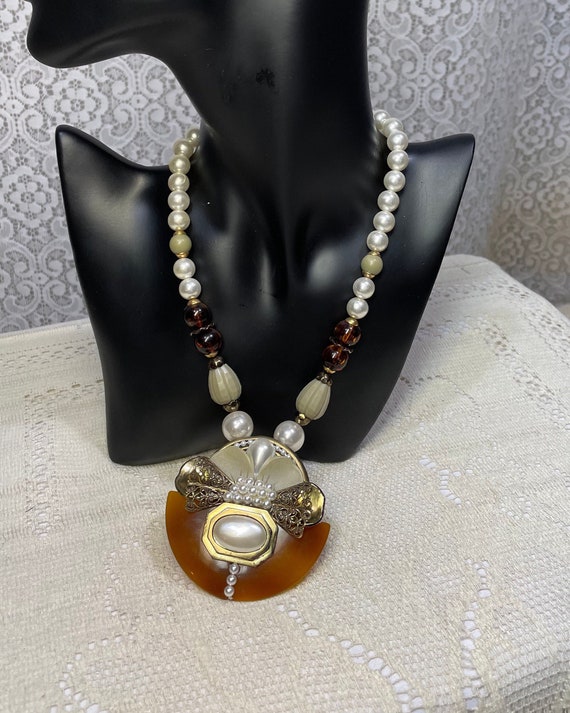 Vintage Gold And Pearl Necklace, Vintage Gold Nec… - image 1