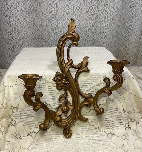 Vintage Ornate Gold Plastic Candlestick Sconce Gold Decor