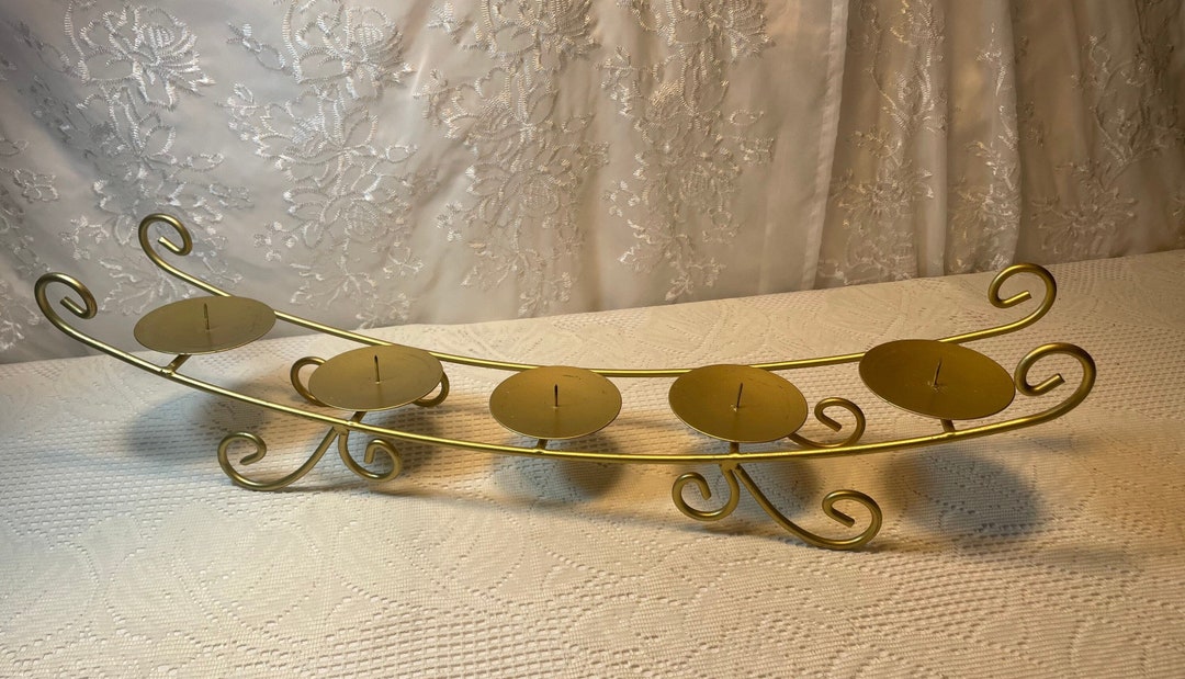Vintage Gold Metal Candle Holder, Fireplace Candle Holder, Vintage