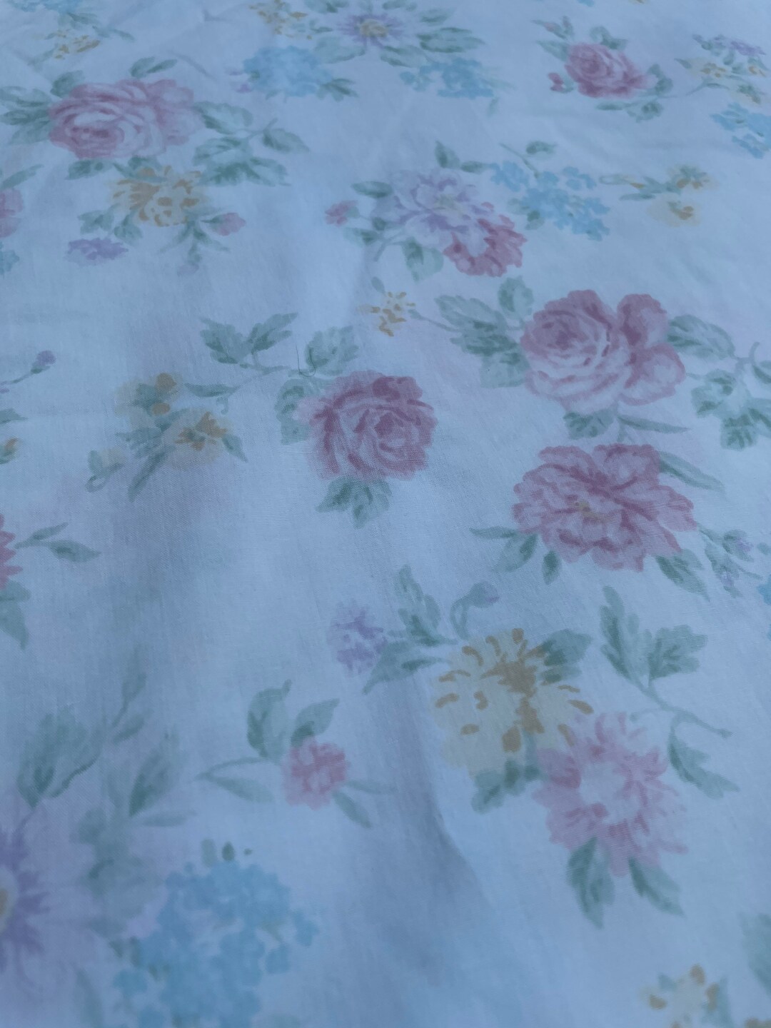 Vintage Queen Floral Rose Flat Bed Sheet, Vintage Queen Sheets, Vintage