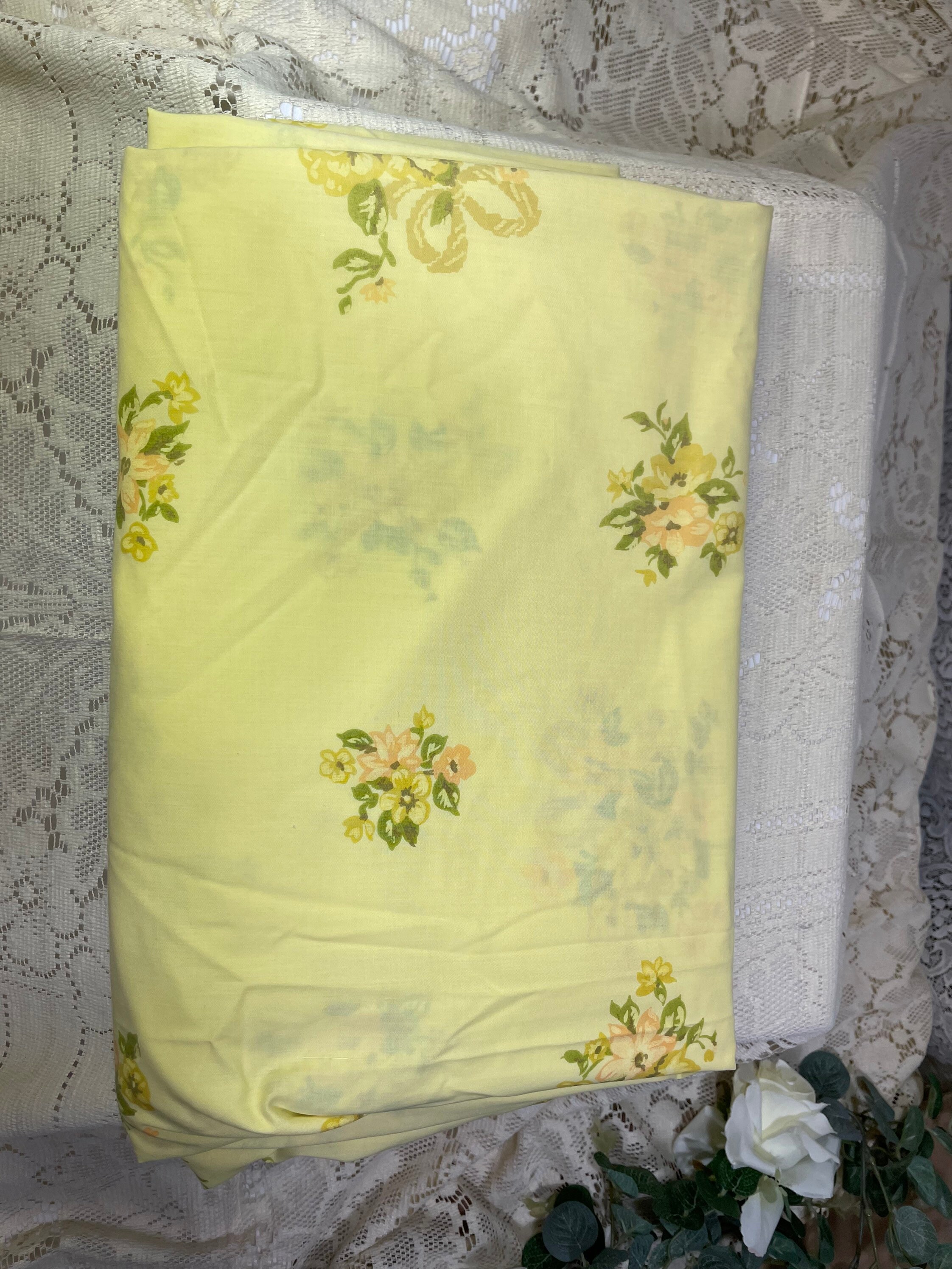 Vintage Full Fitted Yellow Floral Sheet Vintage Full Bed Etsy