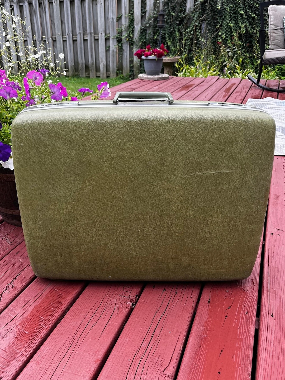 Mr Roberts RARE Vtg Olive Green Carry On Travel Bag w/ Green