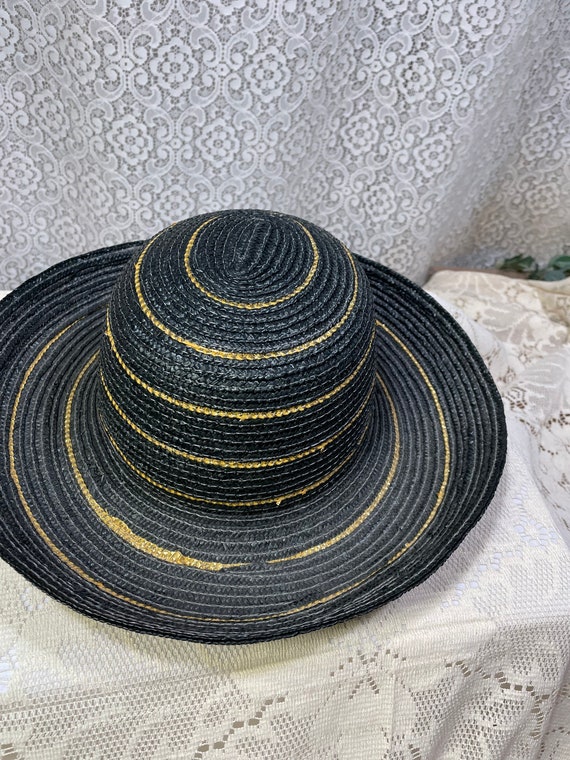 Vintage Straw Black And Gold Sun Hat, Vintage Str… - image 6