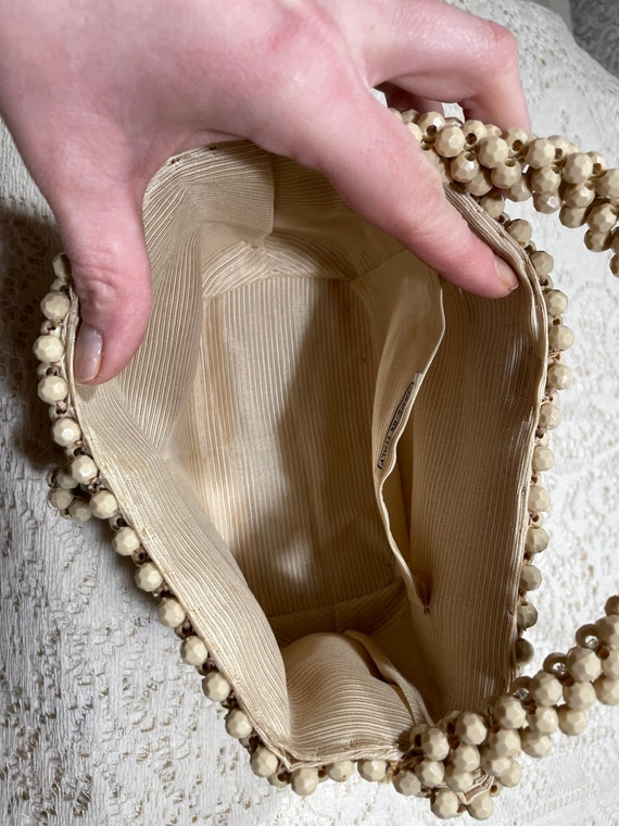 Vintage Italian Ivory Beaded Purse, Vintage White… - image 2